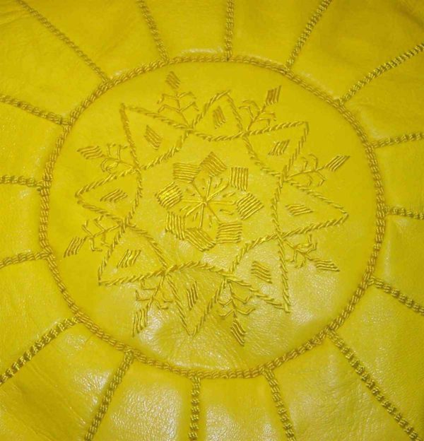 Large Handmade Leather Pouf Yellow