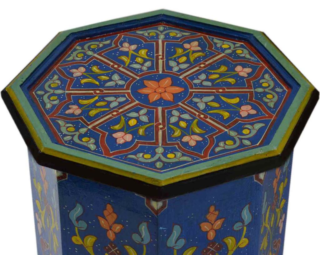 Handmade Wood Painted Table Blue Treasure of Morocco