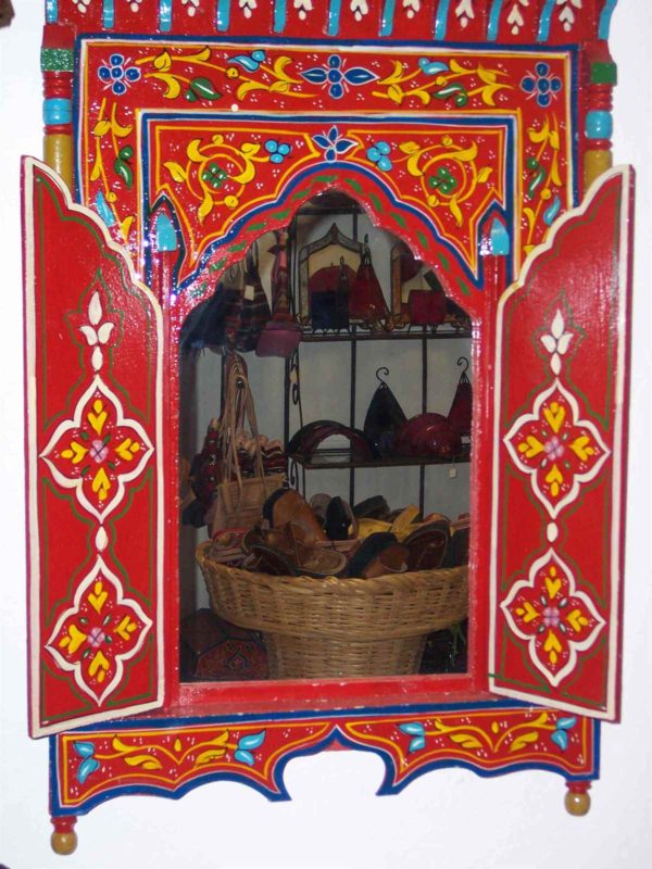 Moroccan Wood Mirror Large Red-2739