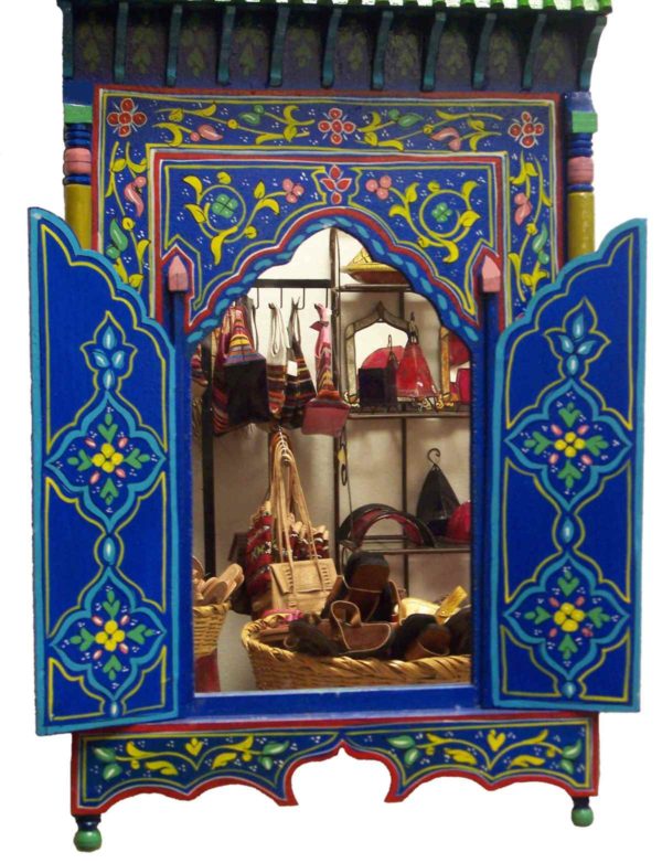 Moroccan Wood Mirror Large Blue-7637