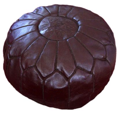 Large Handmade Leather Pouf Chocolate -0