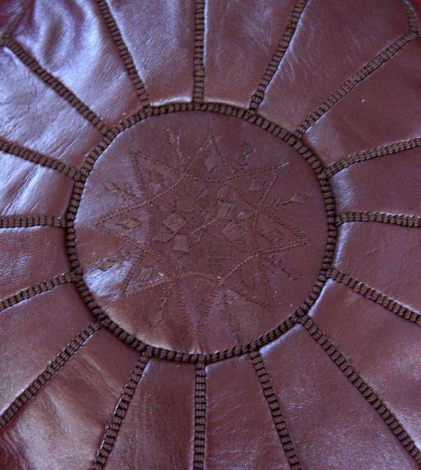 Large Handmade Leather Pouf Chocolate -3626