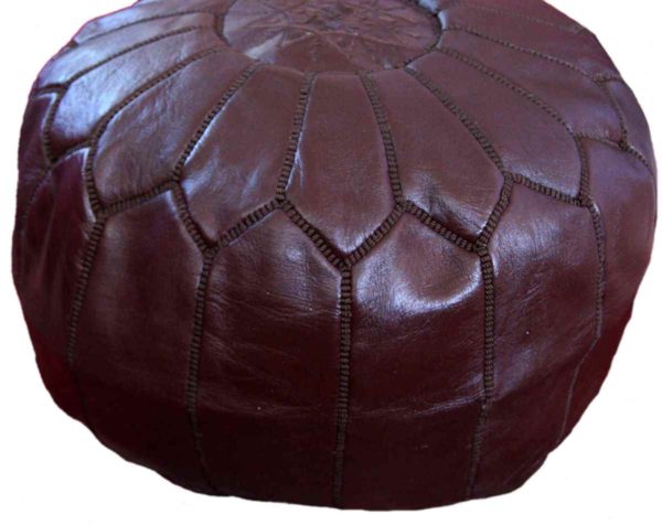 Large Handmade Leather Pouf Chocolate -3625
