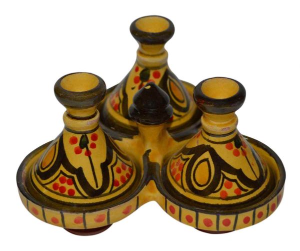 Safi Yellow Moroccan Ceramic Triple Spice Holder