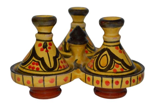 Safi Yellow Moroccan Ceramic Triple Spice Holder