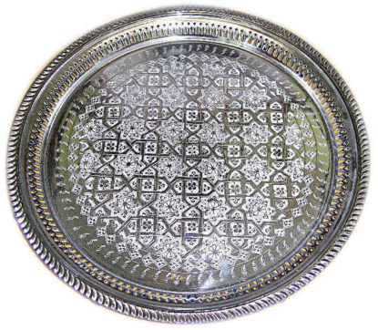 Moroccan Tea Tray Handmade Round Silver Platted -0