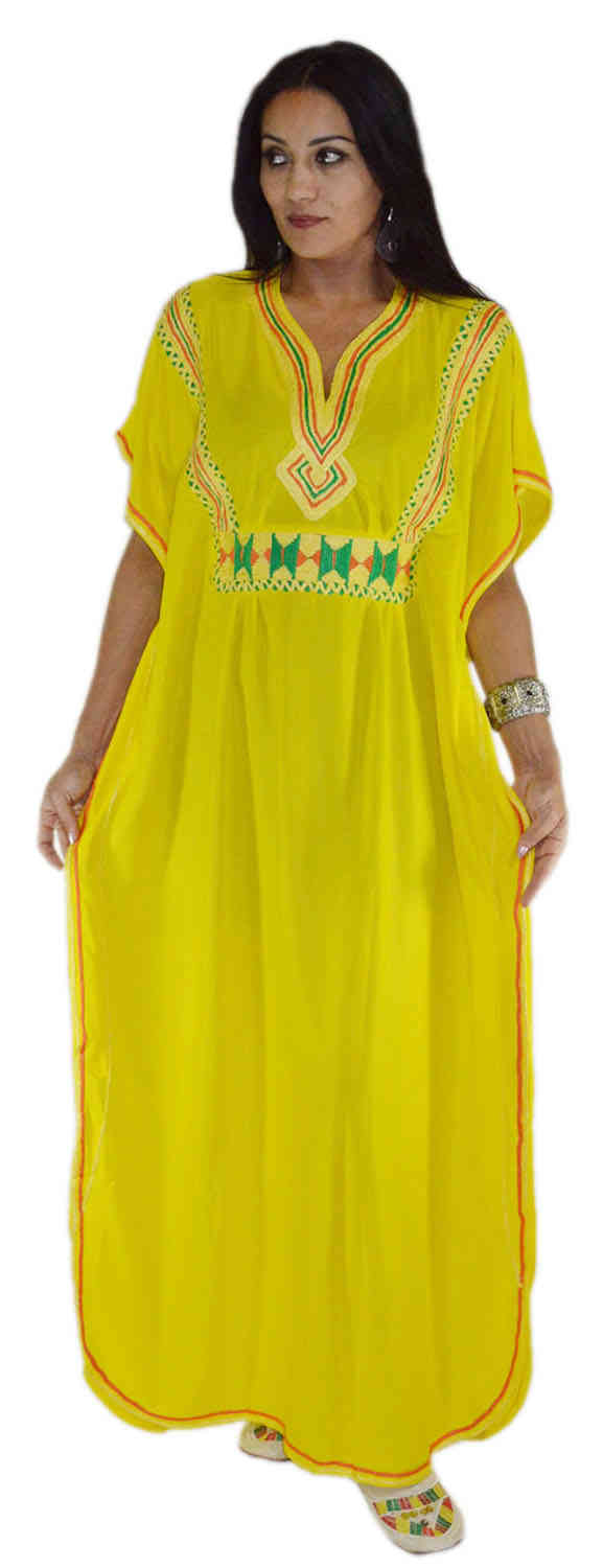 Fatima Handmade Caftan Yellow-7206