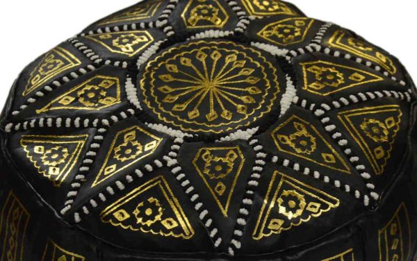 Black Leather Moroccan Handmade Poof -4036