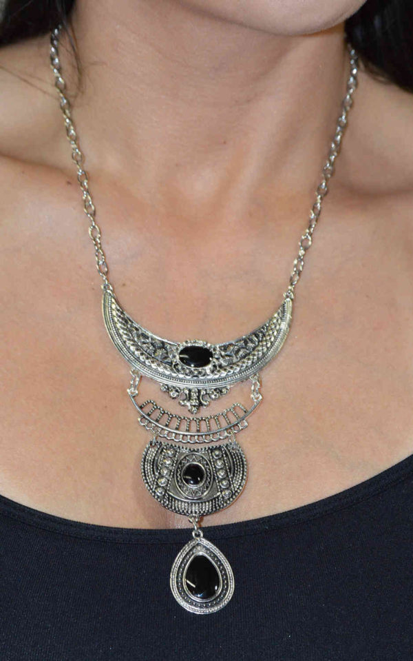 Monia Necklace Ring Earrings Set Black-7358