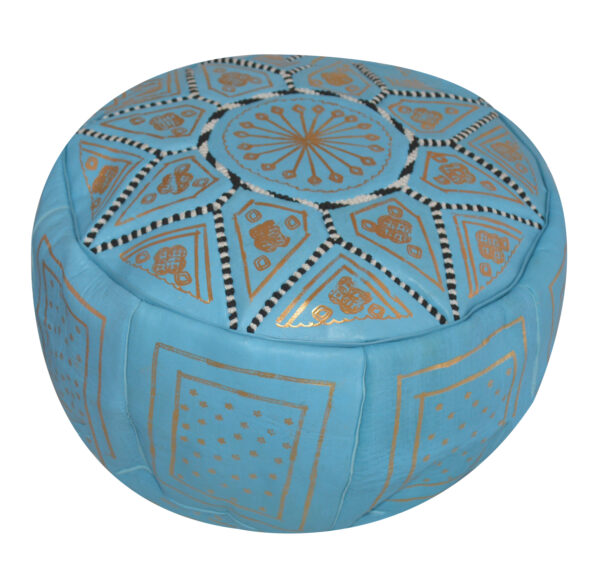Light blue Leather Moroccan Handmade Poof