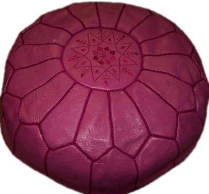 Large Handmade Leather Pouf Magenta -0