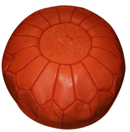 Large Handmade Leather Pouf Orange-0
