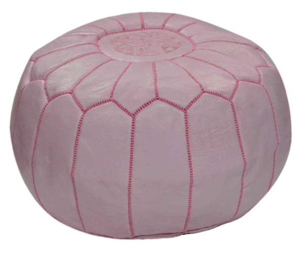 Large Handmade Leather Pouf Pink-0