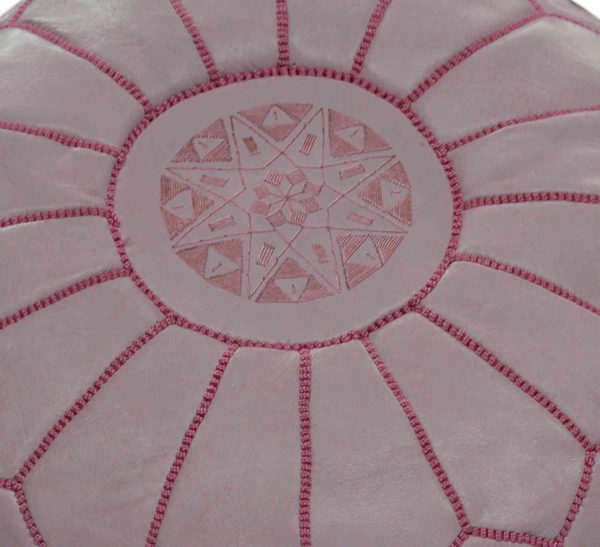 Large Handmade Leather Pouf Pink-4092