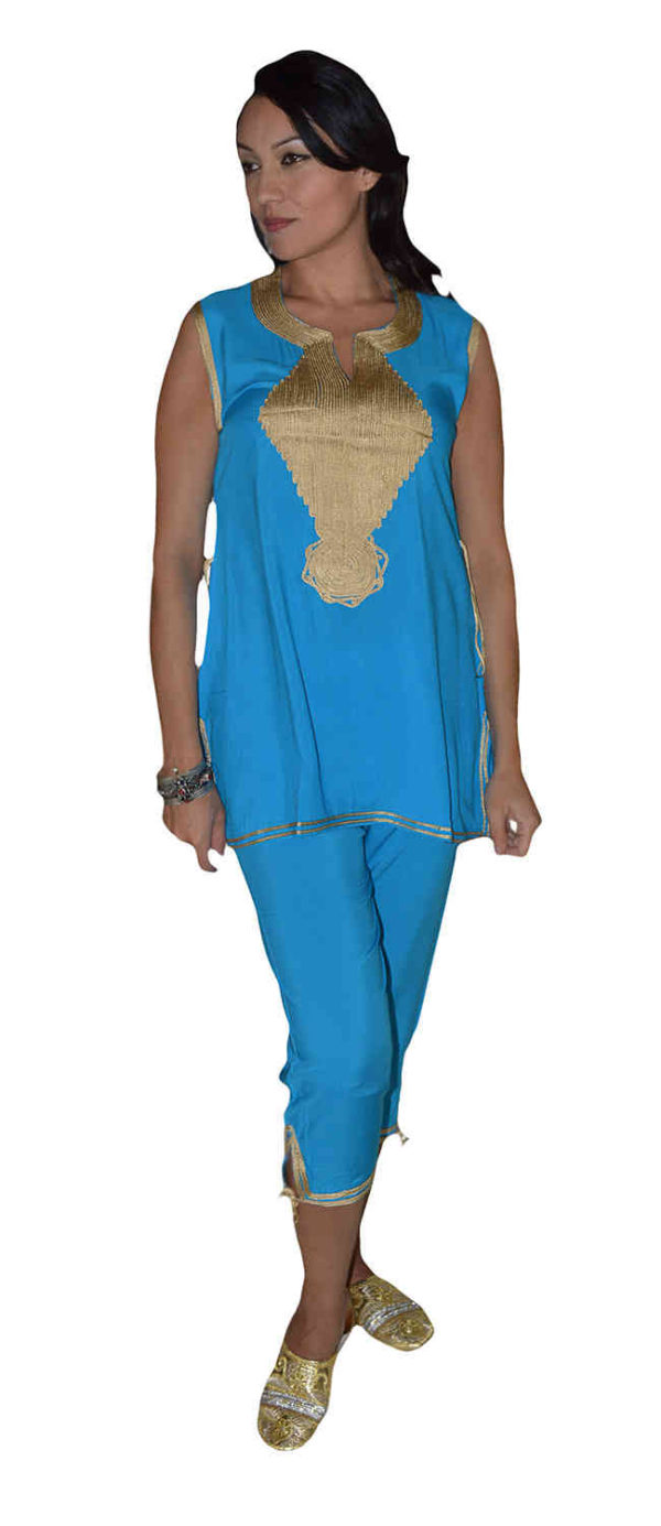 Chaima Tunic Pants Set Turquoise -4628