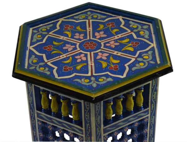 Moucharabi Wood Table Handmade Blue -8360