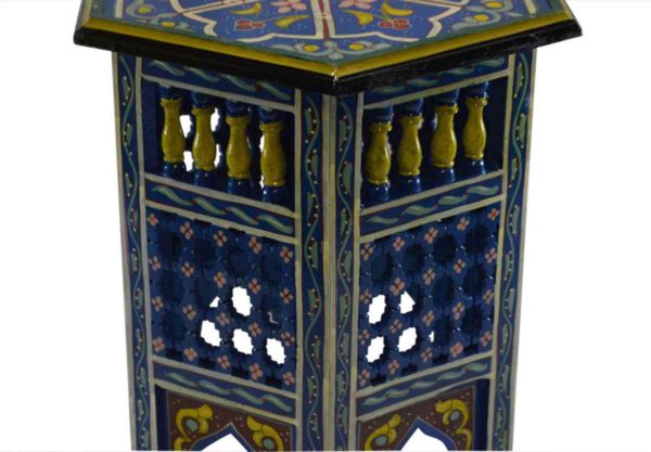 Moucharabi Wood Table Handmade Blue -8361