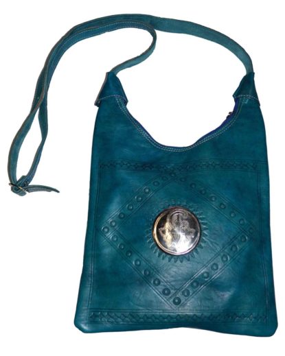 Large Leather Turquoise Bag -0