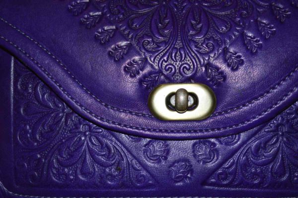 Marwa Leather Clutch Carved Purple-5212