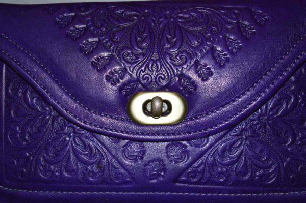 Marwa Leather Clutch Carved Purple-5216