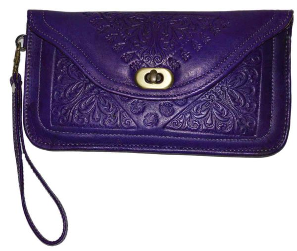 Marwa Leather Clutch Carved Purple-0