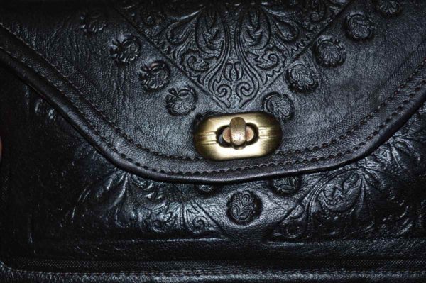Marwa Leather Clutch Carved Black-5172