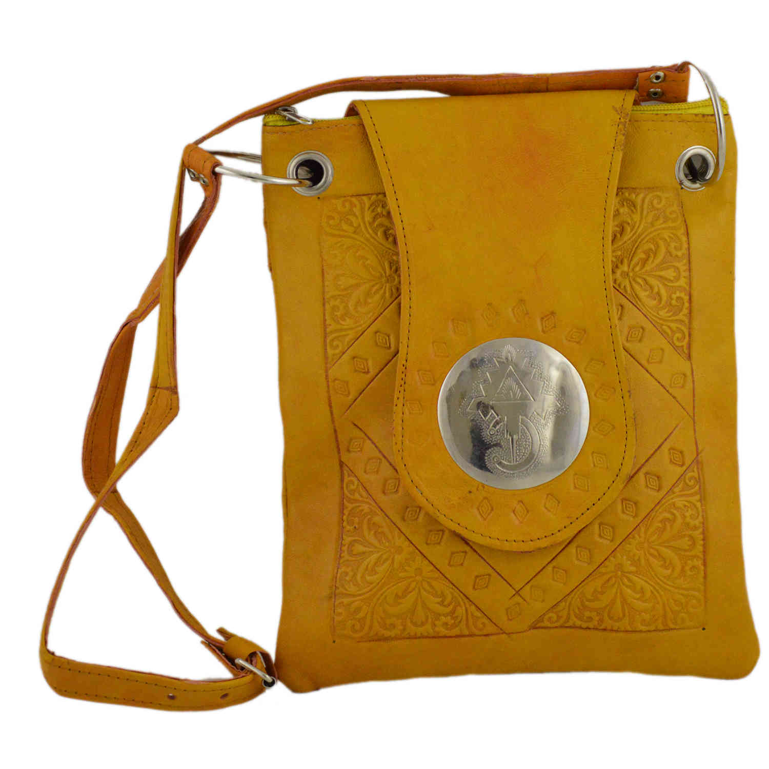 Yellow Leather Medium stylish hand bag