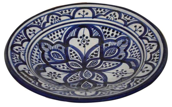 Fez Blue Ceramic Serving Plate Handmade Large 12"-7036