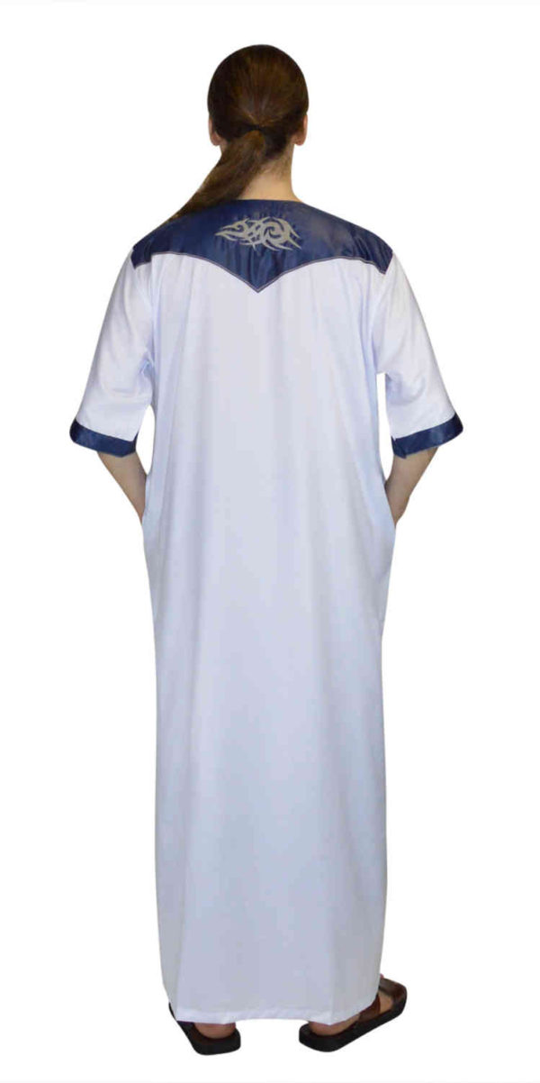Men Thobe Saudi Style White With Blue Embroidery-8816