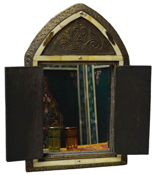 Moorish Camel Bone Mirror Moroccan Pointed Medium White -8449