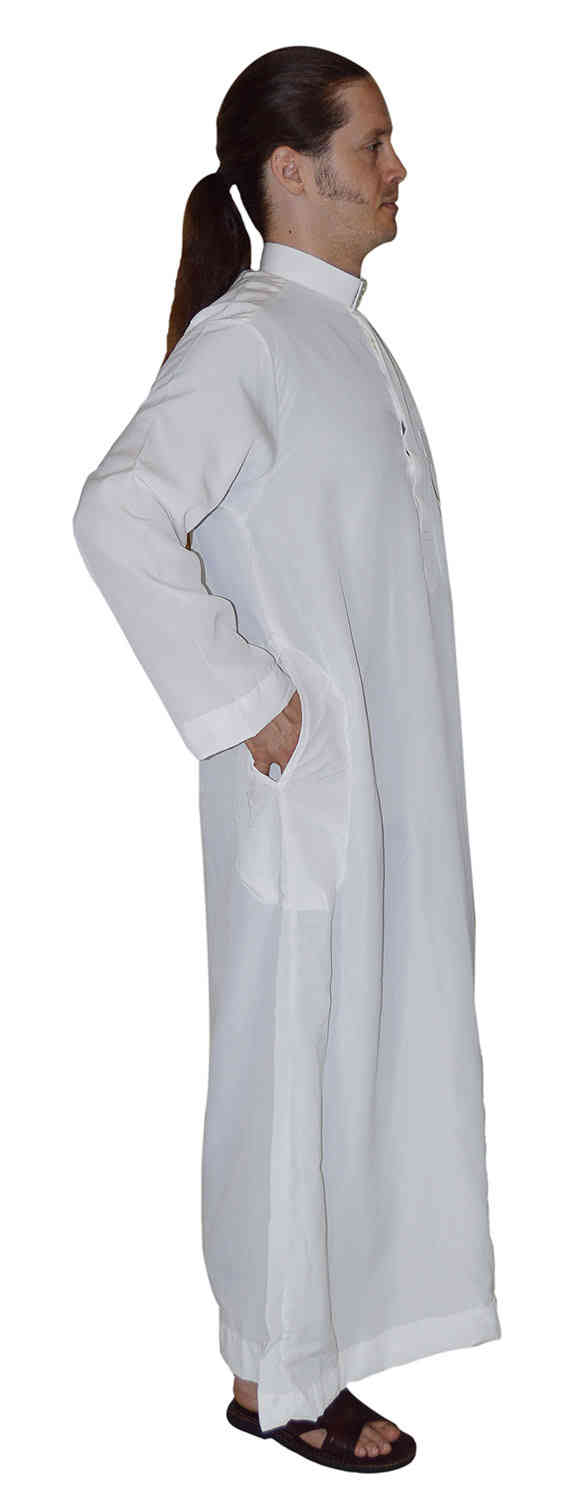 Men Thobe Saudi Style White With Collar -8828