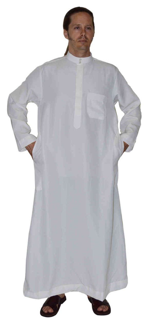 Men Thobe Saudi Style White With Collar -8827