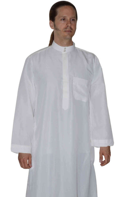 Men Thobe Saudi Style White With Collar -0