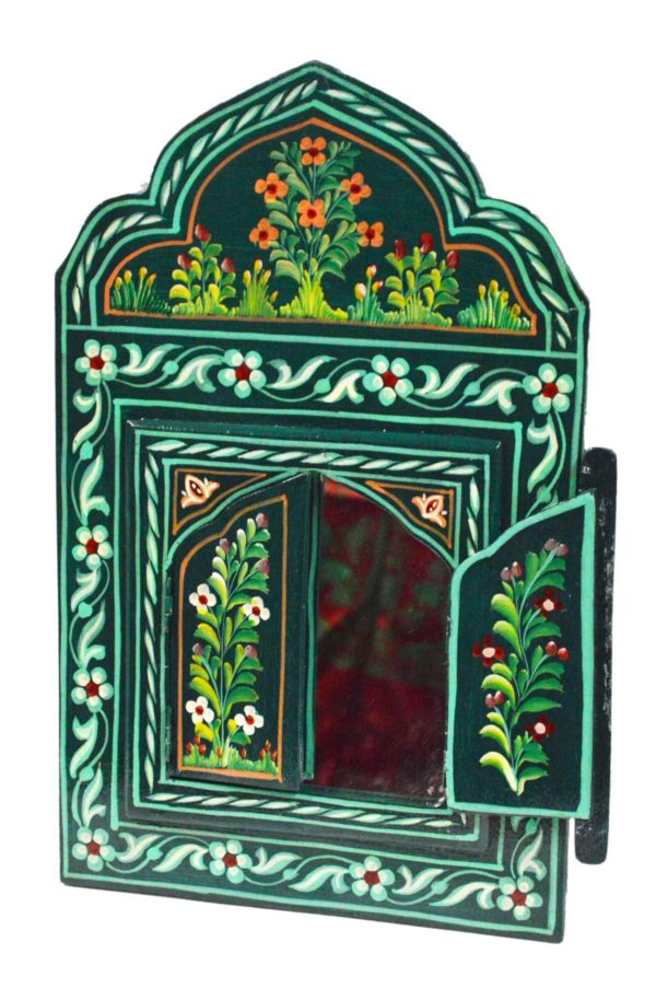Handmade Wood Door Mirror Small Green -10564
