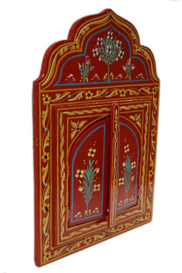 Handmade Wood Door Mirror Small Red-8854