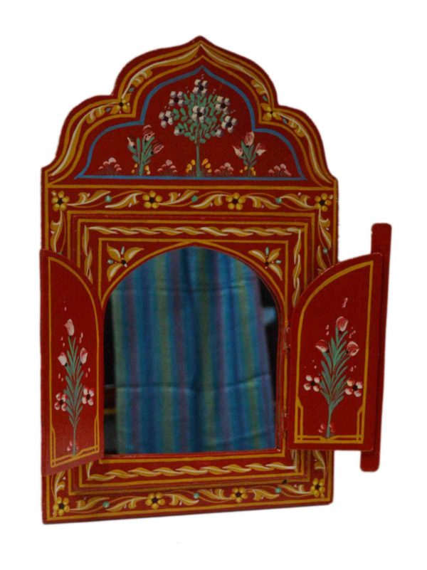 Handmade Wood Door Mirror Small Red-8856