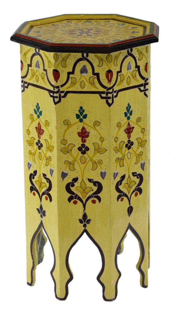 Tall Handmade Wood Table Painted Light Yellow Treasure of Morocco