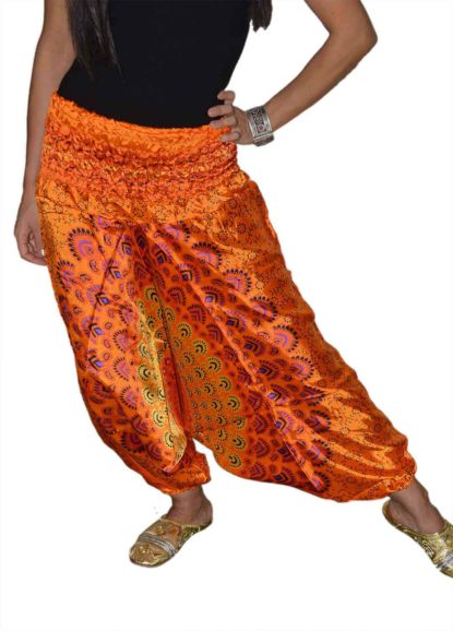 Harem Gypsy Satin Pants Orange -0