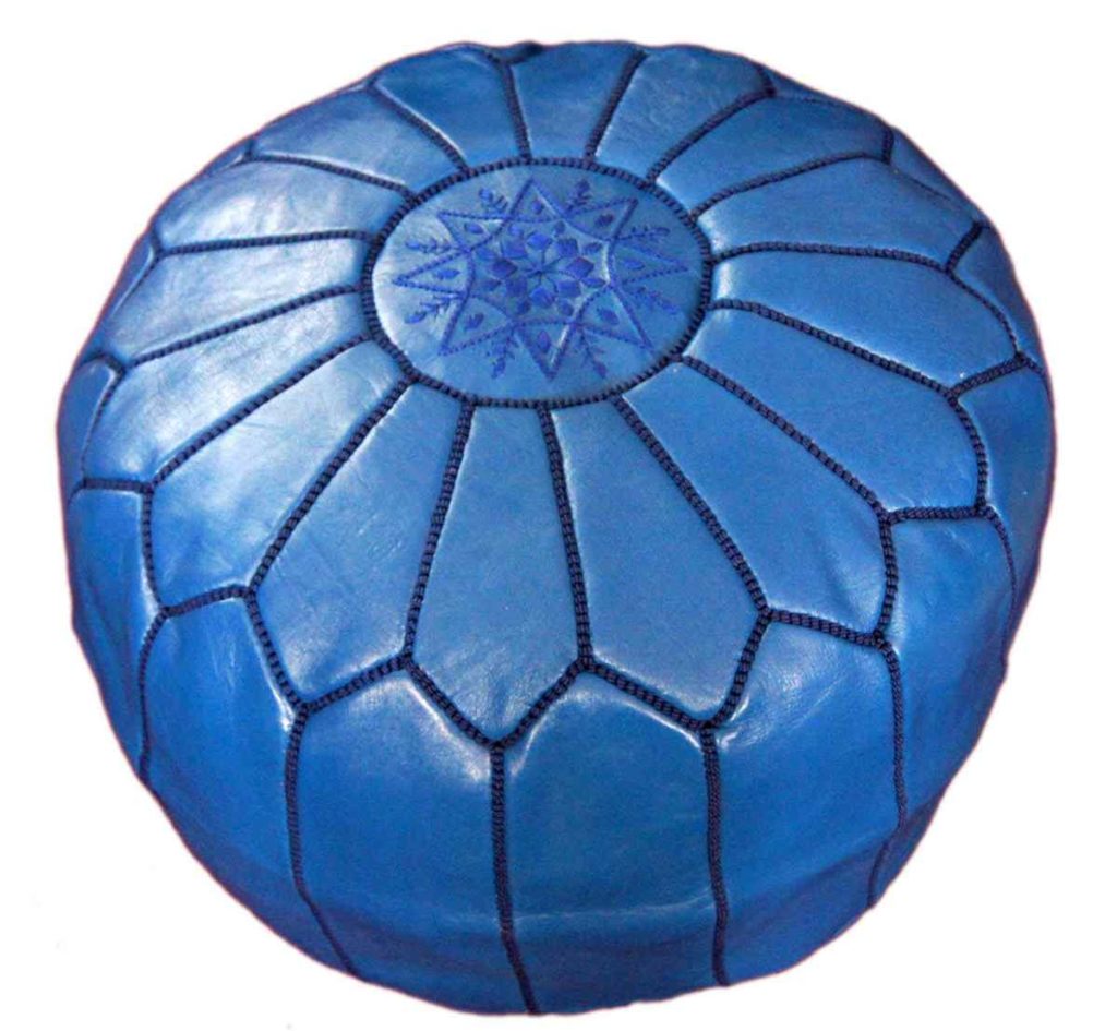 Large Handmade Leather Pouf Blue Treasure of Morocco
