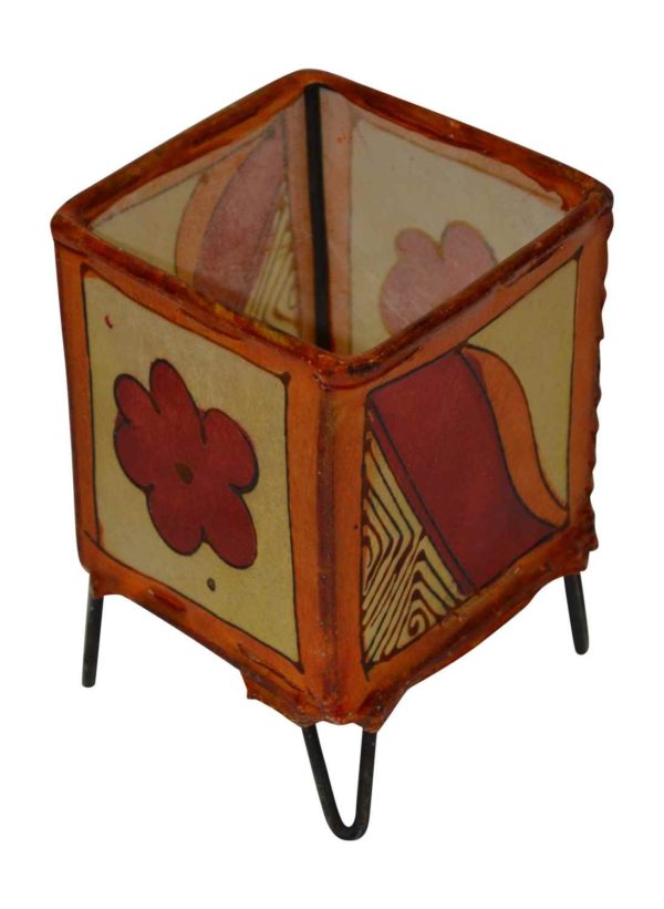 Beige Red Henna Candle Holder Square-0
