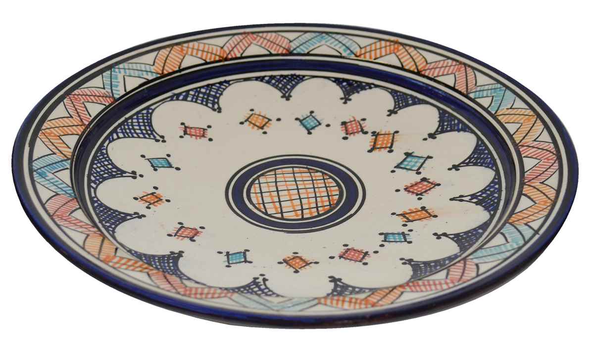 CrissCross Multicolored Ceramic Serving Plate Handmade Large 12