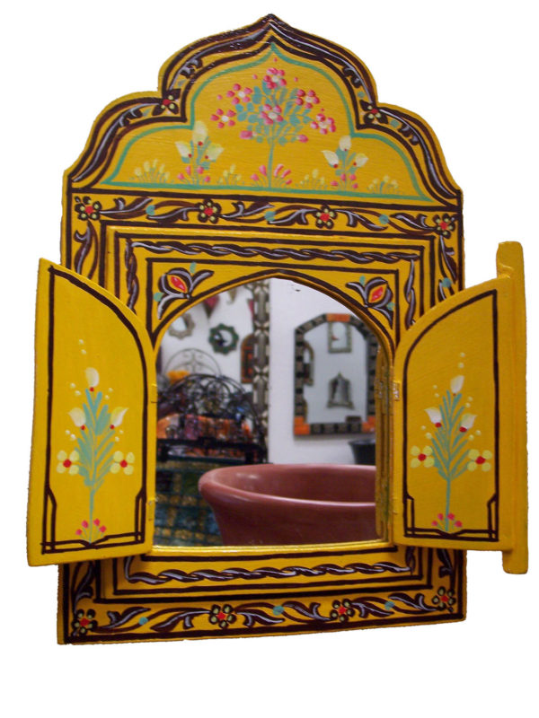 Handmade Wood Door Mirror Small Yellow