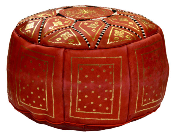 Red Leather Moroccan Handmade Poof