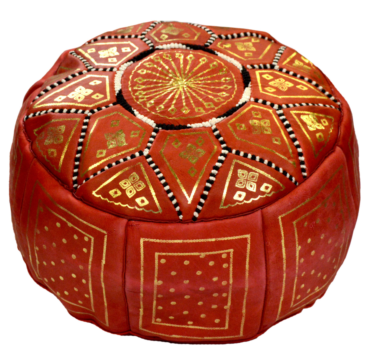 Large Handmade Leather Pouf Red Treasure Of Morocco