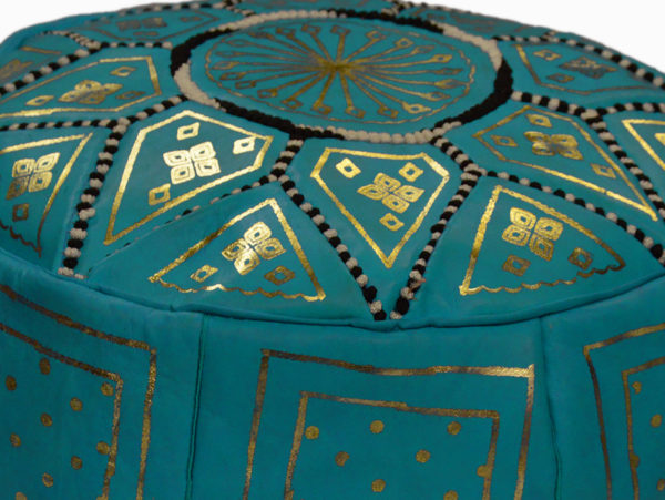 Teal Leather Moroccan Handmade Poof
