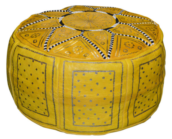 Yellow Leather Moroccan Handmade Poof