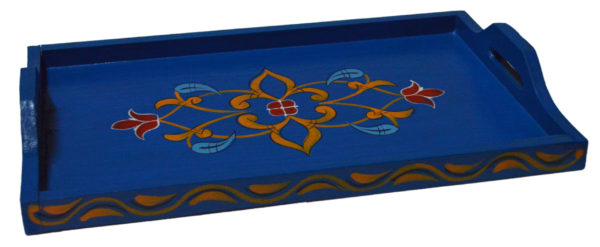 Handmade Moroccan Wood Tray Blue