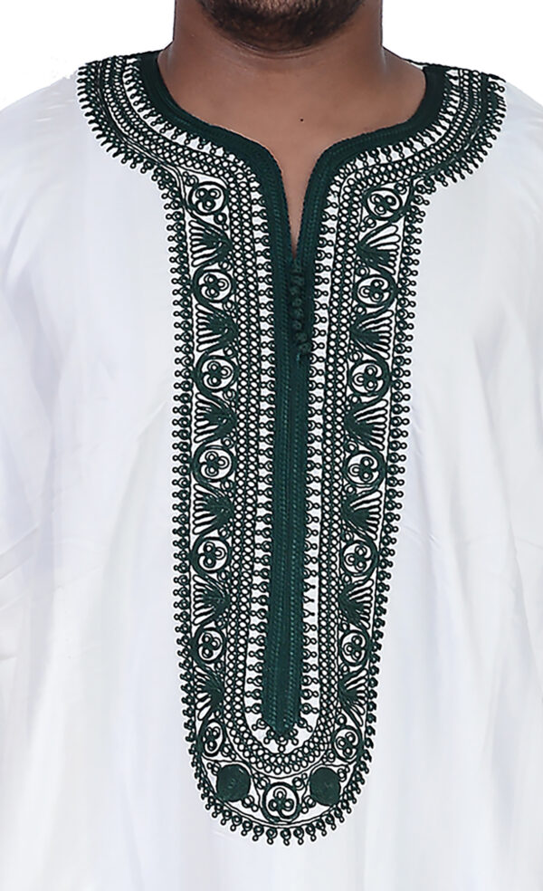 Jamal Fancy Kaftan White Handmade With Burgundy Embroidery