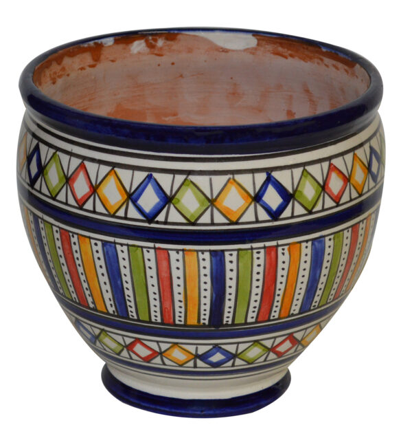 Large Blue Stripes Moroccan Handmade Ceramic Flower Pot