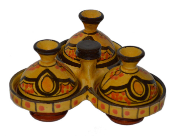 Safi Yellow Dome Moroccan Ceramic Triple Spice Holder